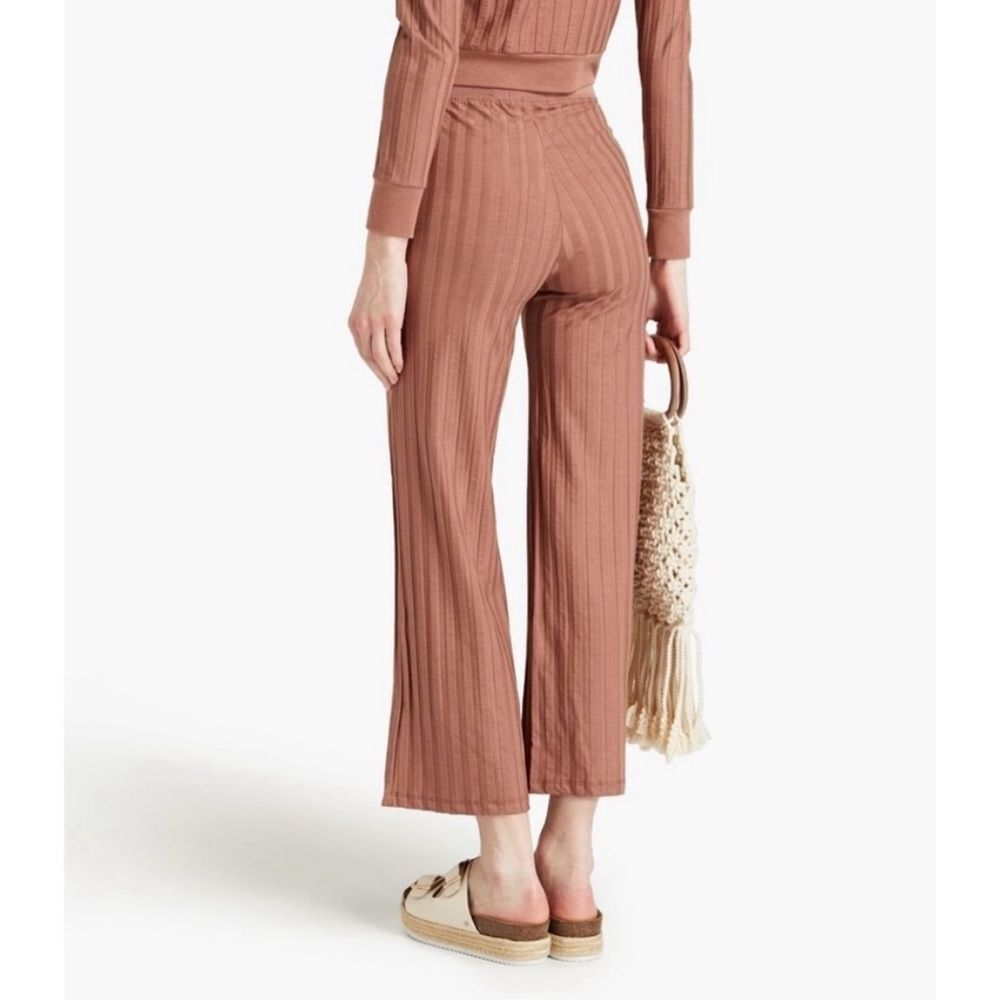 Jonathan Simkhai Standard Celia Ribbed Pleated Wide Leg Stretch Pants in Teak M - Picture 2 of 10